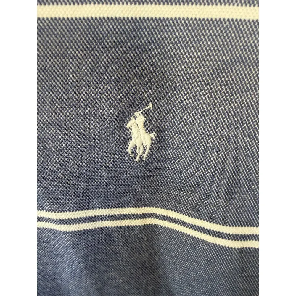 Polo Ralph Lauren Men’s L Custom Slim Fit Stretch Mesh Blue Striped Polo Shirt